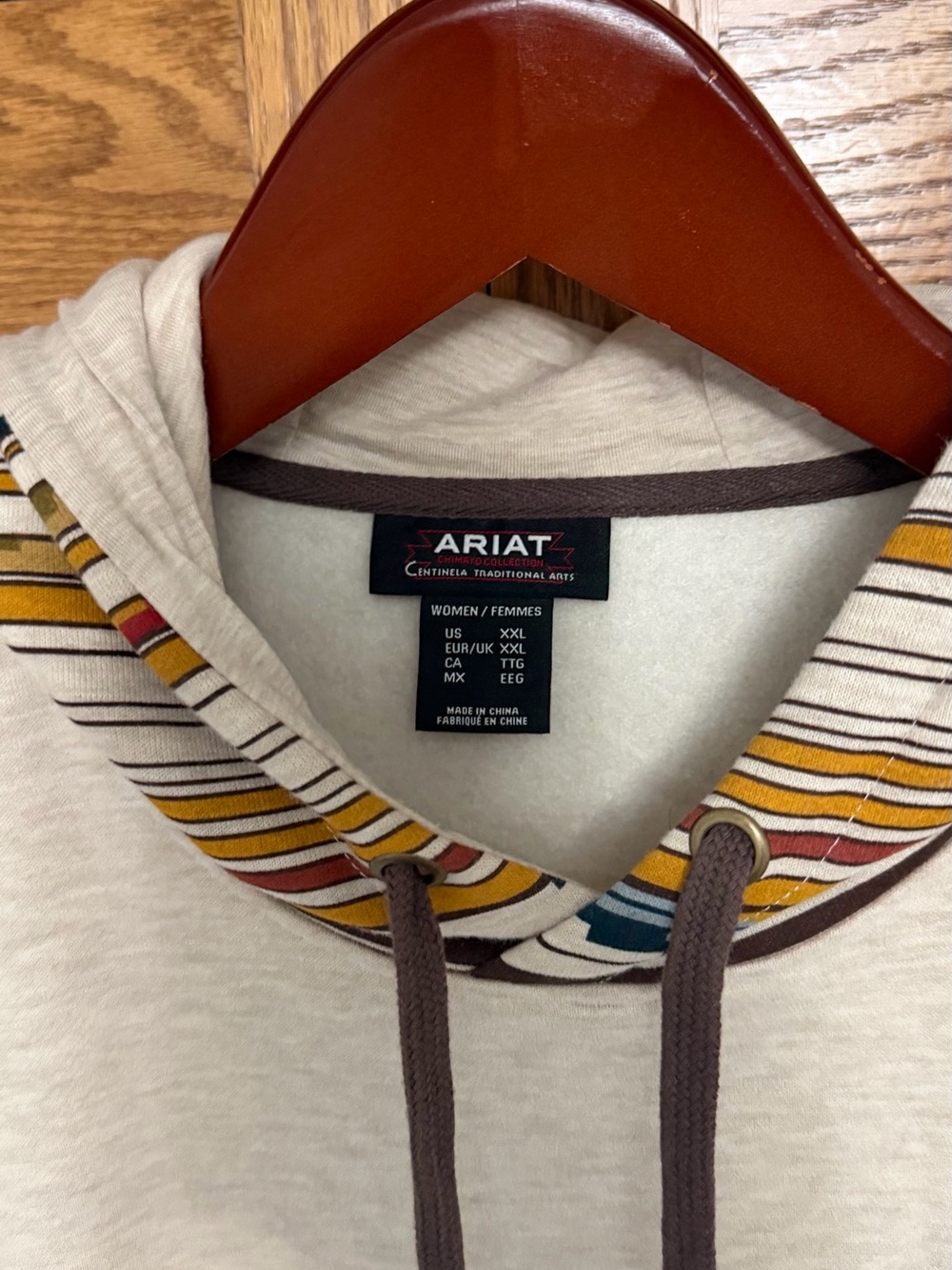 Ariat Cream Hoodie with Southwestern Multicolor Stripes - Picture 3 of 7